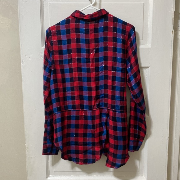 lucky brand plaid blouse with silver string detail women’s medium - Picture 4 of 5